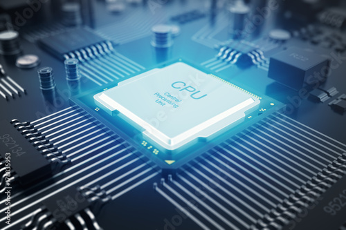 3D rendering Circuit board. Technology background. Central Computer Processors CPU concept. Motherboard digital chip. Tech science EDA background. Integrated communication processor, Information CPU