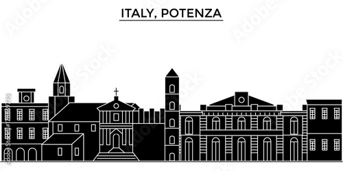 Italy, Potenza architecture skyline, buildings, silhouette, outline landscape, landmarks. Editable strokes. Flat design line banner, vector illustration concept. 