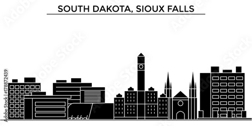 Usa, South Dakota, Sioux Falls architecture skyline, buildings, silhouette, outline landscape, landmarks. Editable strokes. Flat design line banner, vector illustration concept. 