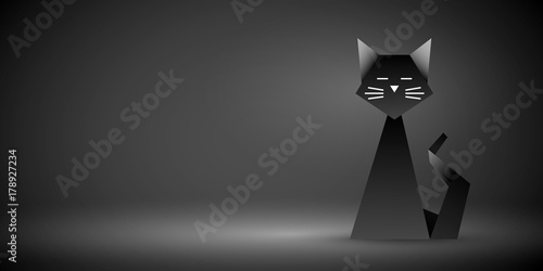 czarny kot origami wektor