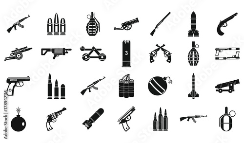 Weapons ammunition icon set, simple style
