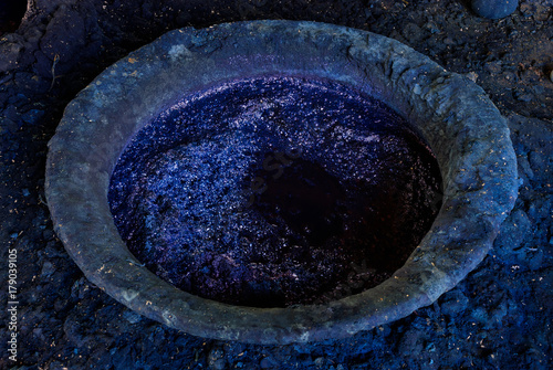 Processing of indigo dyed cotton , fermented dyeing in vat,Thailand