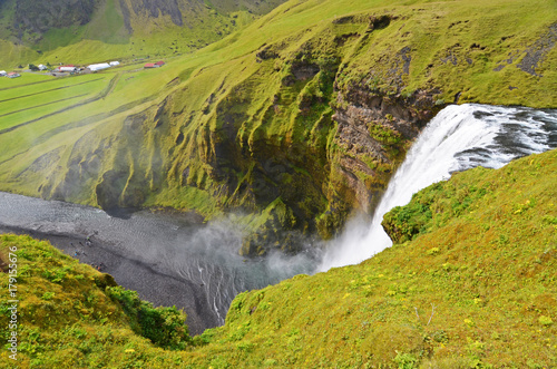 High viewpoint of Skógafoss waterfall in south Iceland