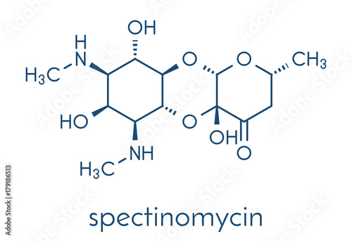 Spectinomycin gonorrhea drug molecule. Antibiotic of the aminocyclitol class. Skeletal formula.