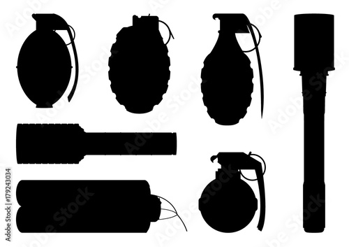 Set of hand grenade silhouettes