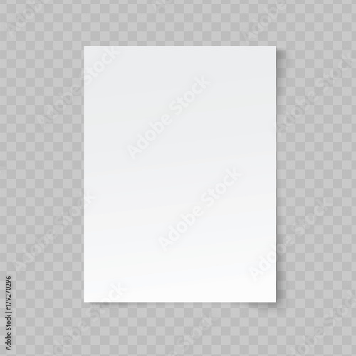 Vector blank sheet of paper on transparent background.