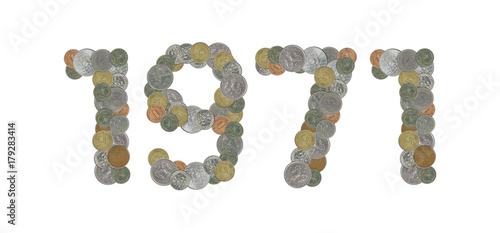 1971 – Old coins on white background