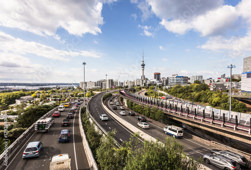 Traffic jam on Auckland highways in New Zealand