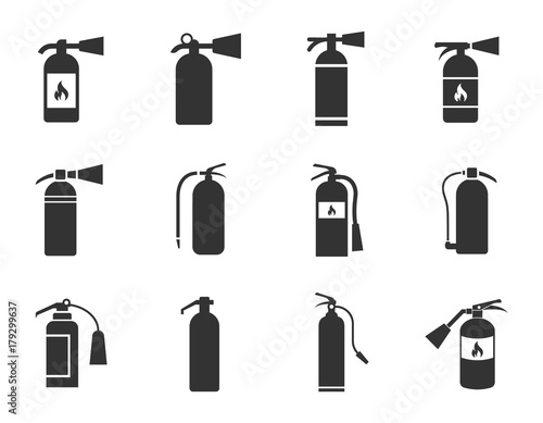 fire extinguisher icons set isolated on white background