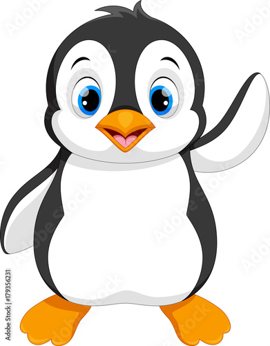 Vector illustration of cute baby penguin cartoon waving isolated on white background