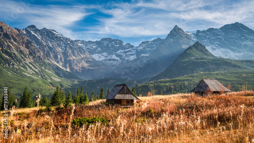 Beautiful sunset in the mountain valley, Tatras in autumn