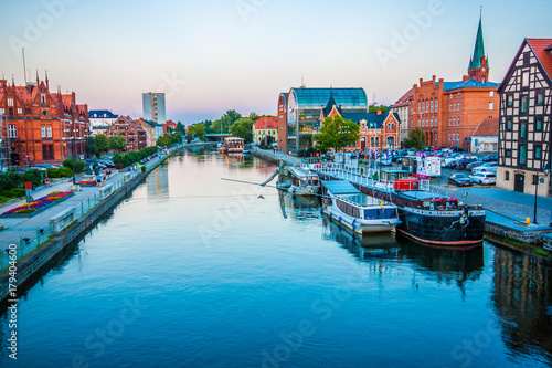Architecture of Bydgoszcz city at Brda river in Poland.
