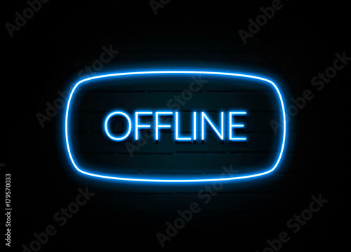 Offline - colorful Neon Sign on brickwall