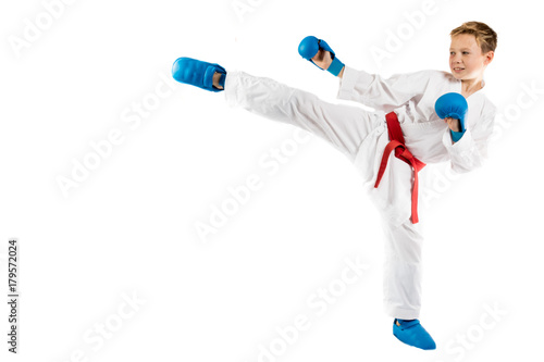 Pre-teen boy doing karate