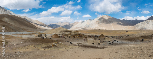 View over a yurt camp, summer in the Afghan Wakhan