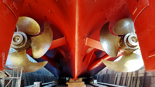 propeller and ship stern at dry dock