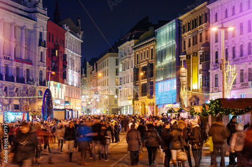 Christmas celebration in Brno in the evening.