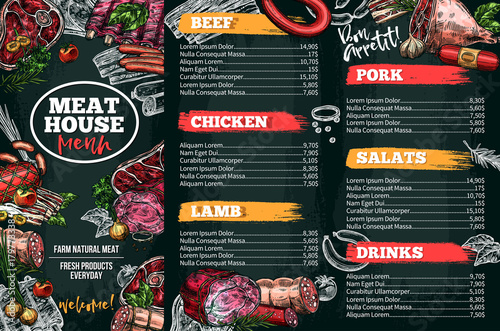 Vector sketch menu for meat restaurant