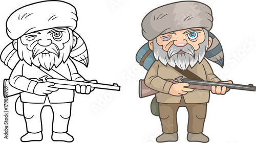 cartoon funny pioneer with a rifle in his hands 