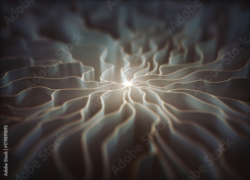 Concept of artificial neuron. The dendrite of an axon, slender projection of a nerve cell.