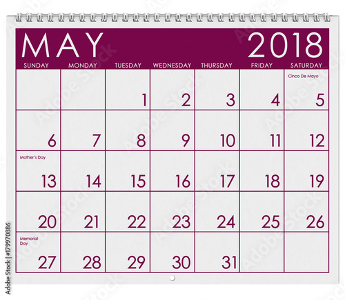 2018 Calendar: Month Of May With Mother's Day