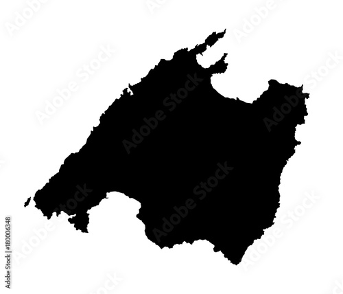 Vector map of Mallorca, high detailed black silhouette illustration isolated on white background.