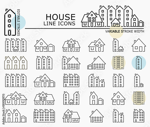 House line icons with minimal nodes and editable stroke width and style