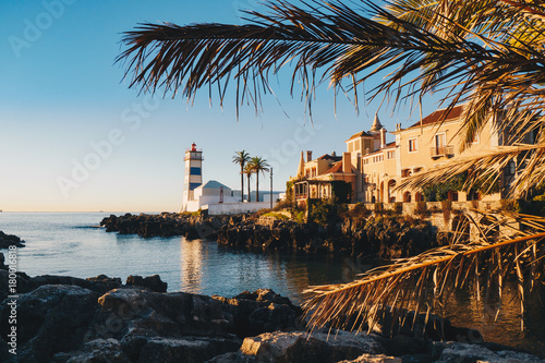 Morning in Cascais, Portugal with the famous Santa Marta Lighthouse and Museums visible