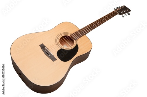 Classical acoustic guitar isolated on a white background