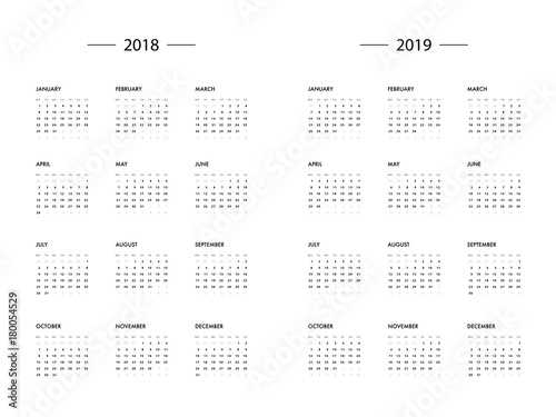 Calendar 2018 2019 year template