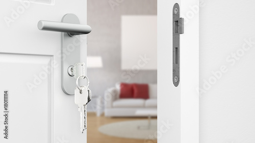 Tür mit Schlüssel vor Wohnzimmer