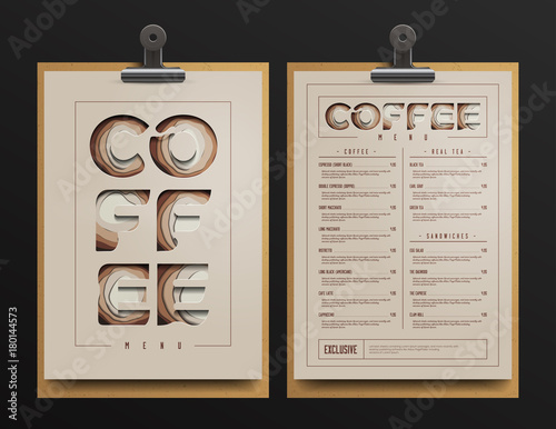 Coffee Shop Menu Template. Coffee Menu cart Mock Up. Vector Illustration.