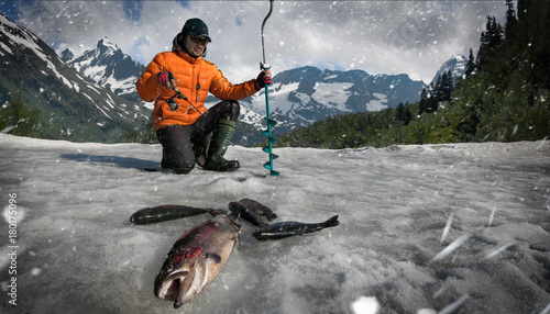 Ice fishing background.