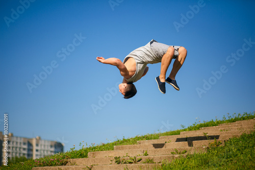 Teenager parkour jumping