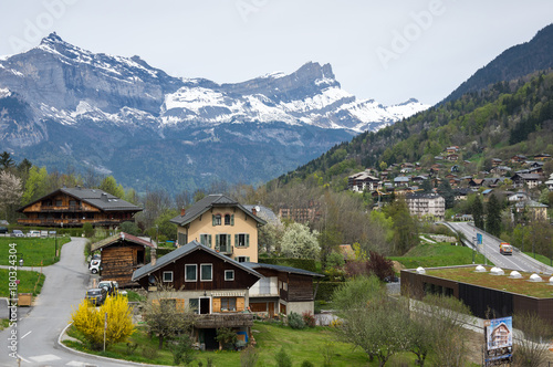 Panoramic view of french Alps and Saint-Gervais-les-Bains