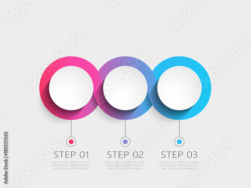 Modern 3D infographic template with 3 steps. Business circle template with options for brochure, diagram, workflow, timeline, web design. Vector EPS 10