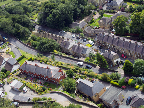 ariel overhead view of streets and houses in halifax west yorkshire