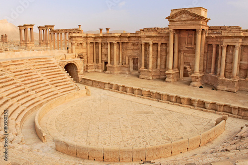 Ruins of the ancient amphitheater in Palmyra on syrian desert (shortly before the war)