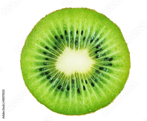Slice of kiwi fruit isolated on white background. 