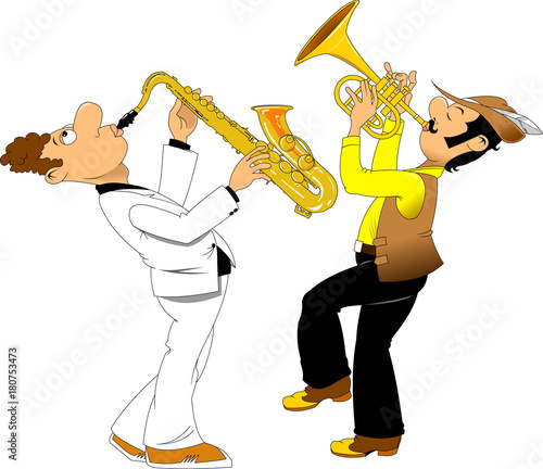 cheerful trumpeter and saxophonist