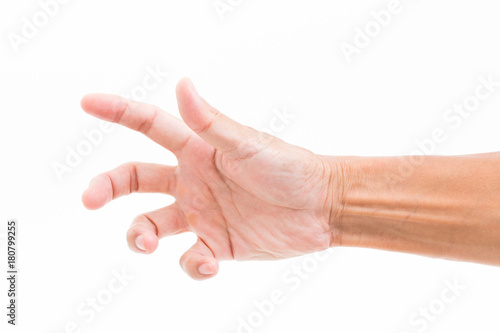 Man hand grabbing isolated on white background