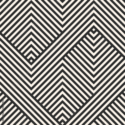 Vector geometric lines pattern. Abstract graphic striped ornament. Simple geometrical black and white stripes, zigzag shapes. Modern stylish linear background. Repeat design for decor, prints, textile