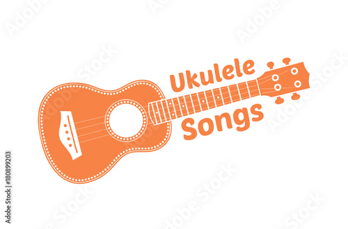 Hawaii national musical instrument. Modern orange ukulele on white background, vector illustration.
