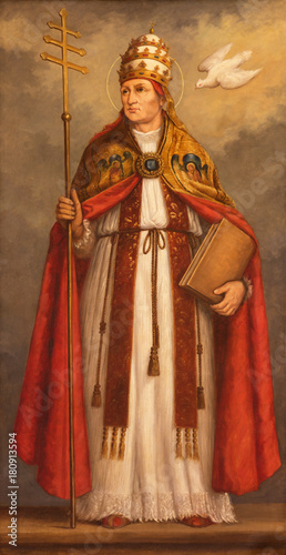 LONDON, GREAT BRITAIN - SEPTEMBER 17, 2017: The painting of pope St. Gregory the Great the doctor of west catholic church in church St. Martin, Ludgate (about 1900 by unknown Belgian artist).