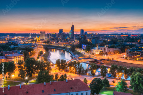 Vilnius, Lithuania, Europe. Sunset Cityscape. Modern Office Buil