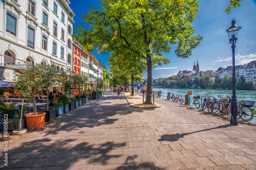 Old city center of Basel with Munster cathedral and the Rhine river, Switzerland, Europe. Basel is a city in northwestern Switzerland on the river Rhine and third-most-populous city.