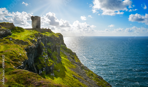 A ruines watchtower on the Cliffs of Moher, County Clare, Ireland.