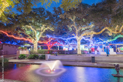 Christmas and New Year celebration lighting in Houston, Texas, USA. Xmas background.