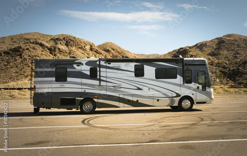 Self-propelled recreational vehicle parking in the desert