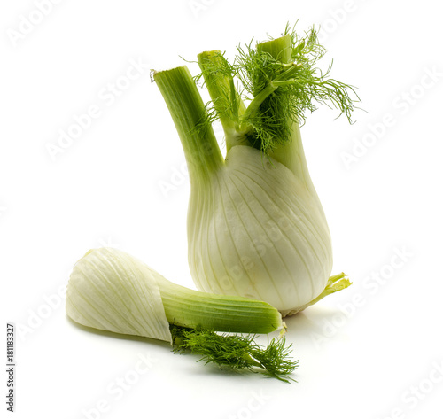 Florence fennel isolated on white background fresh one bulb one quarter.